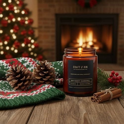 Craft & Kin Christmas Scented Candles for Men | Premium Whiskey Caramel Winter Candle | All-Natural Scent for Home | Long Lasting Holiday Candles with 45 Hour Burn Time, 8oz thumbnail 2