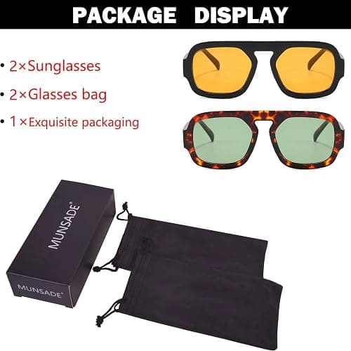 MUNSADE Trendy Square Aviator Sunglasses for Women Flat Top Designer Stylish Frame Sun Glasses Vintage Shades thumbnail 5