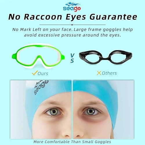 Seago Swim Goggles 2 Pack Anti-Fog Anti-UV Wide View Swimming Goggles for Kids 3-14 thumbnail 5