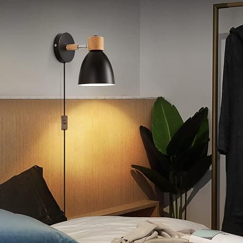 Eyooer Wall Sconces Plug in, Swing Arm Wall Lamp with Power Cord, Black Plug in Wall Lighting Fixtures Set of Two, Bedside Wall Mounted Reading Lamp with Switch, for Bedside Bedroom Hallway thumbnail 5