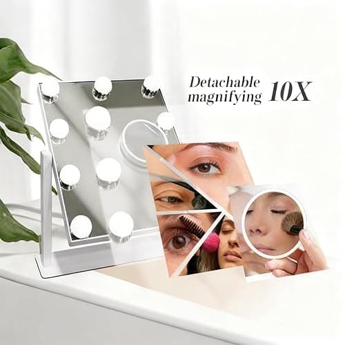 SLIMOON Makeup Vanity Mirror with LED Lights Makeup Mirror Detachable 10X Magnification, Hollywood Make Up Mirror with Lighting, Smart Touch, Rechargeable,360° Rotation, White 13.77"x 11.81" thumbnail 3