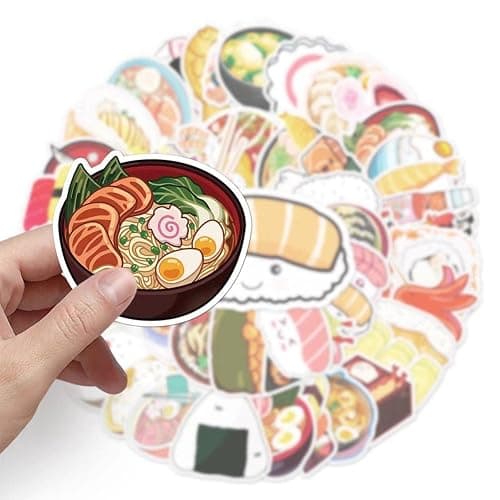 Japanese Food Stickers |50Pcs Japanese Cuisine Sushi Waterproof Vinyl Decals for Water Bottles Bicycle Laptop Refrigerator Luggage Computer Mobile Phone Skateboard Bike Décor thumbnail 5