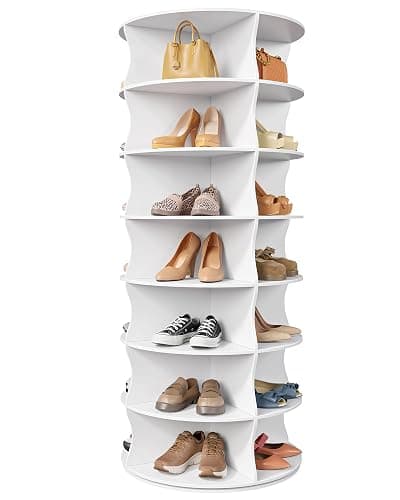 Kitsure Shoe Rack - 7-Tier Rotating Shoe Rack Tower, 360° Revolving Display & Storage Solution with Lazy Susan, Space-Saving Shoe Rack for Entryway, Closet, Bedroom, White - Image 1
