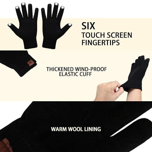 Winter Beanie Hat Scarf Touchscreen Gloves Set for Men and Women, Beanie Gloves Neck Warmer Set with Warm Knit Fleece Lined thumbnail 5
