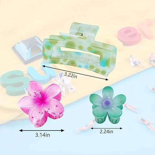 Hair Accessories gift,9PCS Summer Beach claw clips, Hawaiian Flower Hair Clips Non Slip for Thick Thin Hair,colorful hair clips set for girls women thumbnail 2