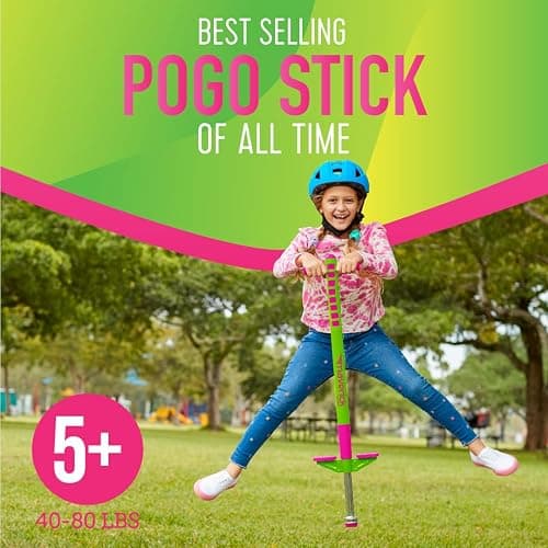 Flybar Limited Edition Foam Maverick Pogo Stick for Kids - Two New Rubber Hand Grips (Lime/Purple) thumbnail 3