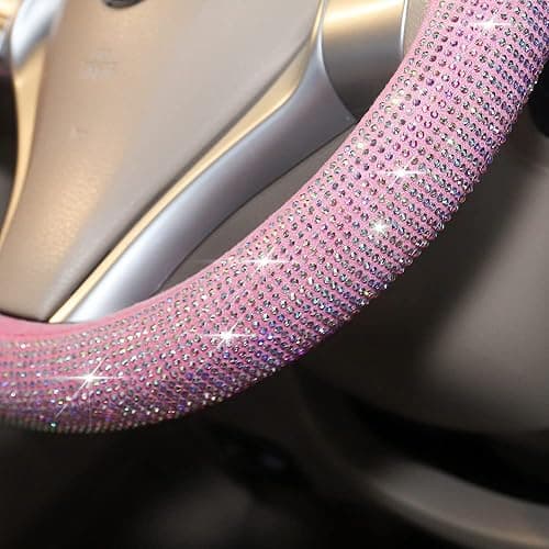 Car Sparkly Rhinestone Steering Wheel Cover Pink for Women Girls Cute Bling Colorful Diamonds Anti-Slip Wheel Protector, Small Size 14 inch -14 1/4 inches 14.5'' thumbnail 5