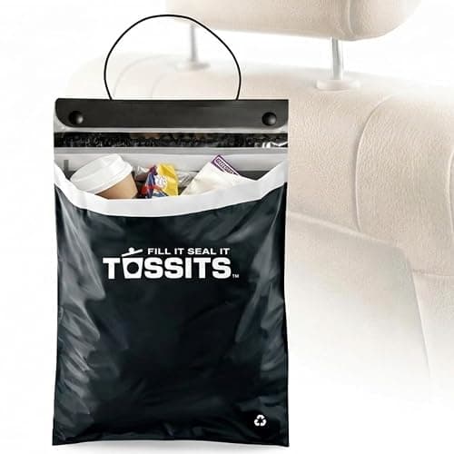Tossits Recycled Disposable Car Trash Bags – Leakproof, Smell Proof Hanging Garbage Bags for Car, Truck, SUV, RV & Vehicle – Black, 21 Count Disposable Automotive Trash Bags - Image 1