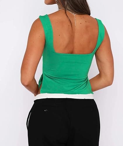 ForeFair Women Sleeveless Backless Crop Tank Top Summer Going Out Outfits Cute Pleated Sweetheart Neck Strappy Y2K Slits Tops thumbnail 4