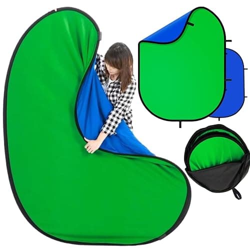 Blue Green Screen Backdrop Double Sided Collapsible Greenscreen Backdrop with Carrying Bag,Portable Pop Up Green Screen Background for Streaming Webcam 39.4 * 59.1" - Image 1