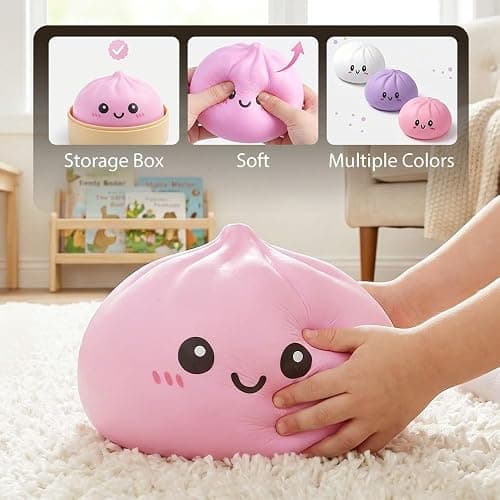 Giant Dumpling Cute Squishy Jumbo Size,4/ 6/10 InchSoft Slow Rising Stress Ball, Large Dumpling Cute Squishy for Desk Office Home Study Adults, Fun Fidget Item for Stress Relief (Cololful, 4inch) thumbnail 6