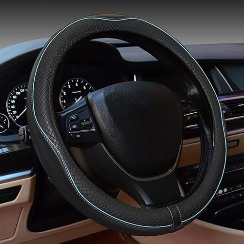 Car Steering Wheel Cover,Anti-Slip, Safety, Soft, Breathable,Heavy Duty, Thick,Full Surround,Sports Style (Black with Light Blue Line) - Image 1