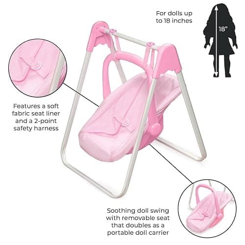 Badger Basket Doll Swing Carrier - Adjustable Toy Swing for 18 Inch Dolls with Sturdy Frame, Lightweight Portable Design, and Easy Assembly - Pretend Play Accessory thumbnail 5