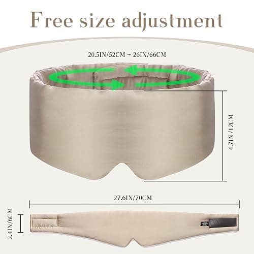 SECZIPE 100% Mulberry Silk Sleep Mask Eye Mask for Women Man with Adjustable Band, for Side Sleeper Blackout Sleep Mask for Travel Rest and Office Large Size (Taupe) thumbnail 5