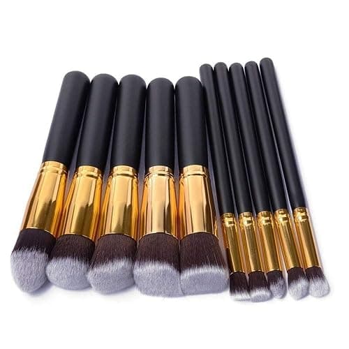 Make Up Brushes GLAMZA 10pc Make Up Brush Set - Professional Synthetic Makeup Brushes - Premium Black & Gold Blending Foundation Brushes Cosmetic Concealer Brush Set thumbnail 6