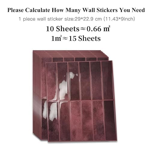 Alwayspon 22.9x29cmx10Pcs Self-Adhesive 3D Vinyl Wall Tile Sticker Transfers, Peel and Stick Waterproof Splashback Stick on Tile Decals for Kitchen Bathroom Wall, Retro Red thumbnail 2