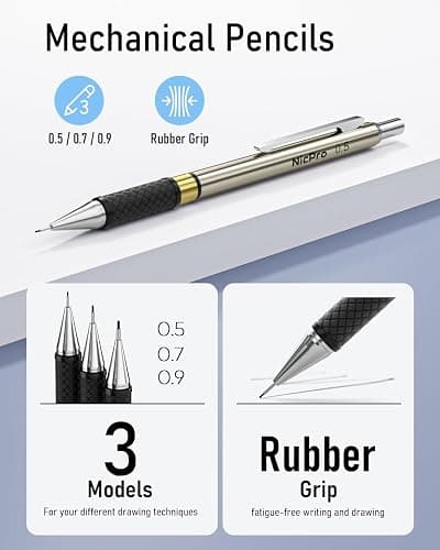 Nicpro 35PCS Gold Art Mechanical Pencils Set, 3 PCS Metal Drafting Pencil 0.5 mm & 0.7 mm & 0.9 mm & 3 PCS 2mm Lead Holder (6B 4B 2B HB 2H 4H Colors) For Sketching Drawing thumbnail 3