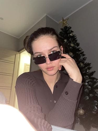 PORADAY Rectangle Sunglasses for Women Men Vintage Rimless Square Sun Glasses Candy Color thumbnail 4