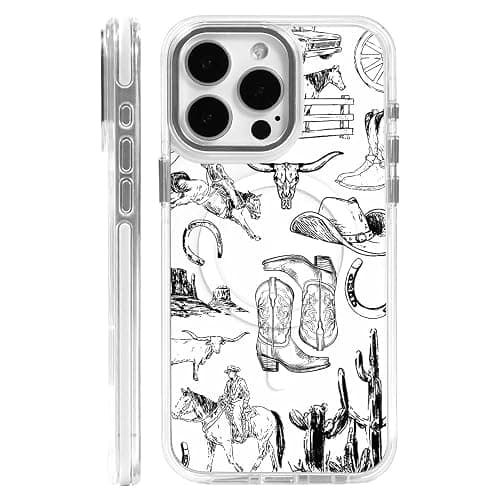 Case for iPhone 16 Clear,Compatible with MagSafe,Anti-Scratch Magnetic Case,Western Collage Cowboy Black - Image 1