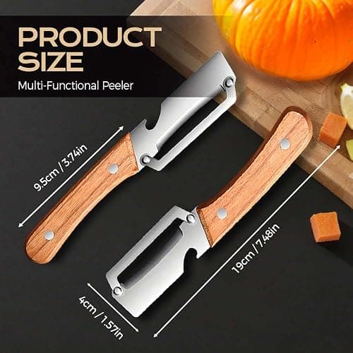Multi-Functional Vegetable Peeler for Kitchen, Ultra-Sharp Stainless Steel Blade with Wooden Handle and Bottle Opener, For Vegetables or Fruits that Need to Be Peeled (2 Pcs) thumbnail 2