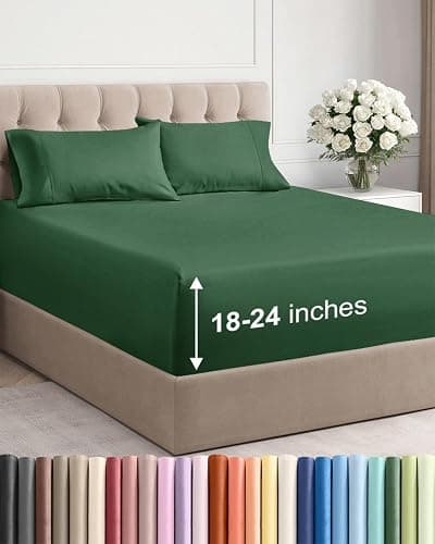 Extra Deep Pocket King Sheets - 4 Piece Breathable & Cooling Bed Sheets - Hotel Luxury Bed Sheet Set - Soft, Wrinkle Free & Comfy - Easily Fits Extra Deep Mattresses - Deep Pocket Emerald Green Sheets - Image 1