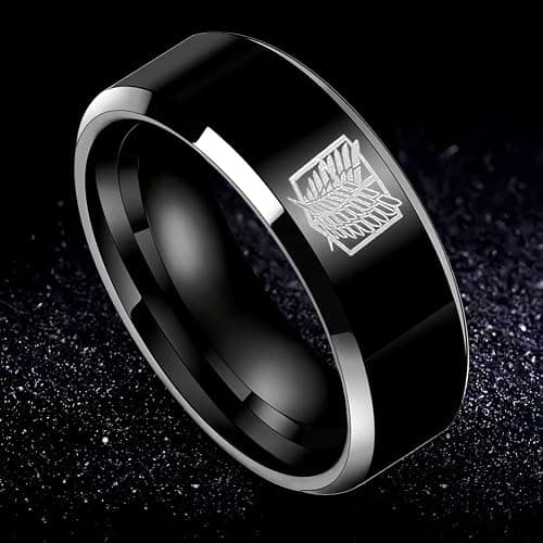 Anime Wings of Freedom Ring, Tungsten Carbide Ring, Black thumbnail 3
