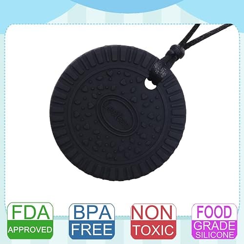 Chew Necklaces for Sensory Kids, Silicone Chewable Pendant for Autism, Chewing, ADHD, SPD, Sensory Oral Motor Aids for Boys and Girls, Chewy Toy for Adults (Black) thumbnail 3