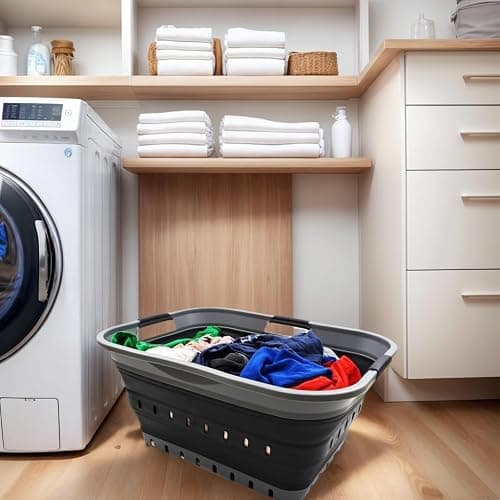 SAMMART 42L Collapsible Plastic Laundry Basket - Foldable Pop Up Storage Container/Organizer - Space Saving Hamper/Basket (1, Grey/Black) thumbnail 8