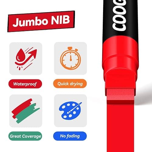 Coogert 8 Vibrant Colors Jumbo Poster Markers, 15MM Thick Permanent Acrylic Graffiti Markers, Wide Tip Paint Marker for Canvas, Posters Board, Fabric, Window, Wood, Teachers,Banner painting supplies thumbnail 3