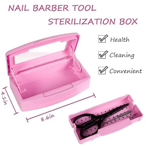 Gusnilo Nail Tool Sterilizer Box barbicide Disinfectant Jar Plastic Disinfectant Container Suitable for Nail Tools Hair Salons Beauty Centers and Manicure and Nail Equipment(Pink) - 21 Ounce - Pink thumbnail 2