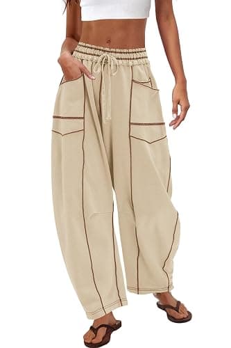 Nirovien Womens Barrel Sweatpants High Waisted Wide Leg Pants Drawstring Athletic Baggy Pants Lounge Sweats - Image 1