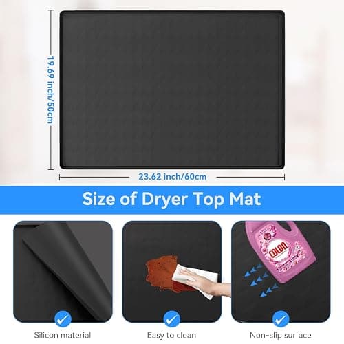 Garolue Washer and Dryer Top Protector Mat,23.6“ x 19.7" Silicone Rubber Mat for Laudry Machine & Dryer,Non Slip Heavy Duty Waterproof Washable Top Cover Pad for Home Kitchen Laundry Room,Black thumbnail 2