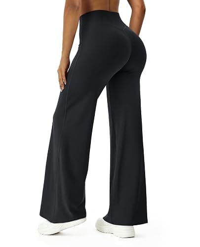 FOGFIRE Womens Wide Leg Yoga Pants High Waisted Straight Leg Leggings | No Front Seam, Buttery Soft Booty Lifting Gym Workout Leggings thumbnail 2
