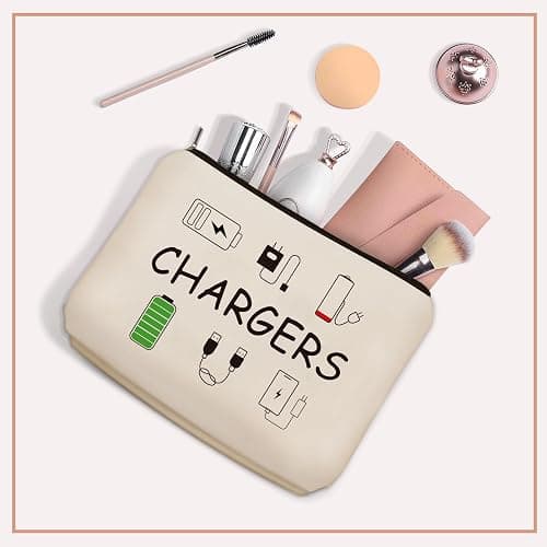 Girlly Charger Makeup Bag: Charging Cord Electronics Accessories Themed Cosmetic & Toiletry Organizer Pouch For Teen Girls & Women.Ideal Gift For Travel, Birthdays, & Christmas. thumbnail 5
