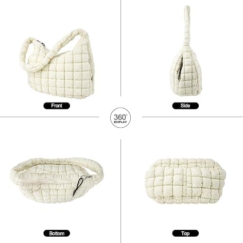 Quilted Puffer Tote Bag Puffy Crossbody Shoulder Bag with Zipper, Nylon Hobo Handbag Travel Carryall Bags for Women Girls thumbnail 7