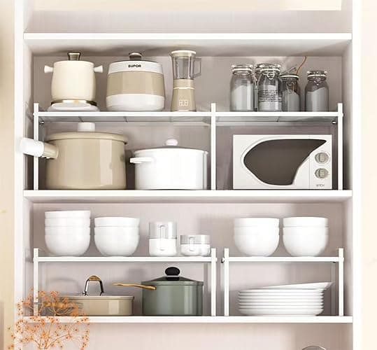Homgertu 13"-24" L Expandable Cabinet Shelf Rack Set of 2, Stackable Kitchen Countertop Cupboard Organizers and Pantry Storage Shelves thumbnail 4