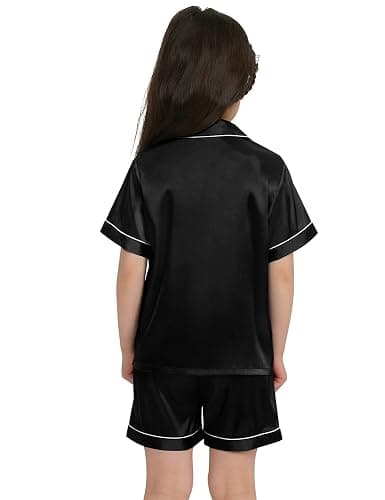 SWOMOG Kids Silk Pyjamas Girls Boys Short Sleeve Satin PJs Sets Button-Down Silky Nightwear Children Sleepwear Teens Age 4-16 thumbnail 4