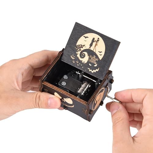 Aokely Before Christmas Music Box,Engraving Nightmare Musical Box Melody Plays This is Halloween Home Decor for Halloween Valentine's Day Christmas thumbnail 4