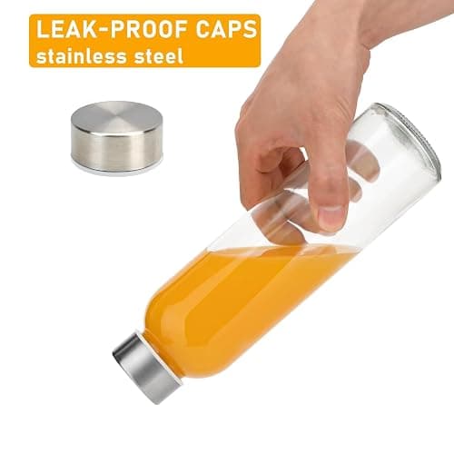 Sursip [10 Pack] 18 oz Glass Water Bottles with Lids, Juice Bottles, Clear glass juice bottle for juicing, Eco-Friendly Reusable Glass Juicing Bottles with Stainless Steel Lid, BPA Free,Leak-Proof thumbnail 6