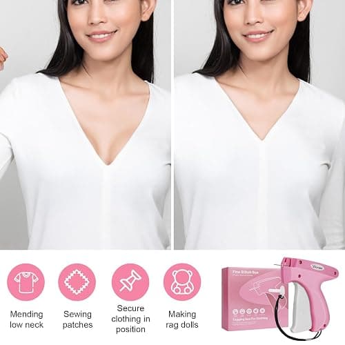 Stitch Gun for Clothes Stitchy Tagging Gun for Clothing Stitchy Quick Clothing Fixer -Includes 1,000 Black Fasteners & 1,000 White Fasteners & 6 Needles(hotpink+White) thumbnail 6
