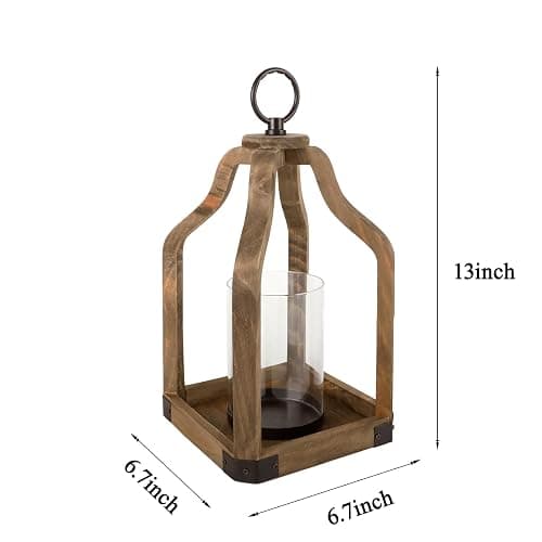 Rustic Wood Lantern Candle Holder for Farmhouse Decor - Indoor and Outdoor Table Centerpiece with Glass Hurricane, 13" High thumbnail 3