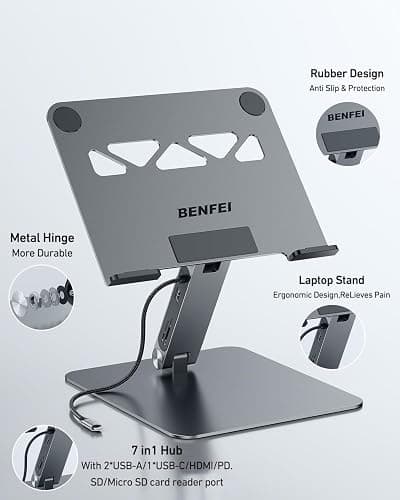 BENFEI Laptop Stand with USB C 7in1 Docking Station,HDMI 4K@60Hz,1*SD 1*Micro SD,100W Power Delivery,10Gbps 1*USB C 3.2 and 2*USB A 3.2 Compatible with MacBook Pro/Air, iPad Pro, XPS, Thinkpad thumbnail 8