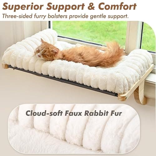 valigogo Cloud-Soft Cat Window Sill Perch with Zipper Designed Cushioned Bed, Supportive Cat Window Seat with Premium Solid Wood & Sturdy Metal Frame, Pet Hammock Bed for Large Cats (Large, White) thumbnail 2