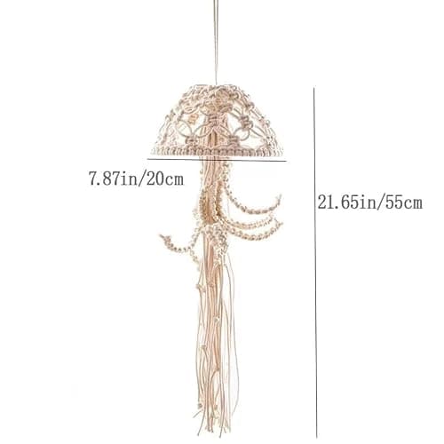 Macrame Wall Hanging,Jellyfish Dream Catcher with Star Lights,Bohemian Woven Wall Art Decor Beautiful Apartment Dorm Room Door Decoration (White) thumbnail 2