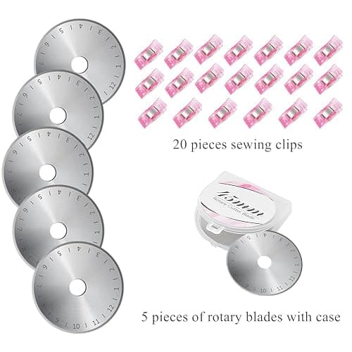 Headley Tools Rotary Cutter Set - 45mm Fabric Cutter, 5 Replacement Rotary Blades, A3 Cutting Mat, Quilting Ruler and Sewing Clips, Craft Knife Set, Ideal for Crafting, Sewing, Patchworking, Pink thumbnail 5