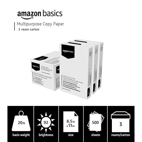 Amazon Basics Multipurpose Copy Printer Paper, 20 lb, 8.5 x 11 Inches, 3 Reams (1,500 Sheets), 92 Bright White for Home Use thumbnail 4