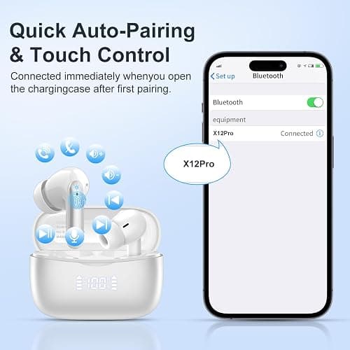 WeurGhy Wireless Earbuds, HiFi Sound Bluetooth 5.3 Headphones with 4 ENC Noise Mic, 56H Playtime Ear Buds with LED Display, USB-C, IPX7 Waterproof Wireless Headphones for Sports Workout thumbnail 5