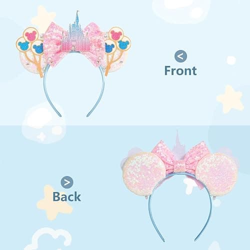 LYLIN Mouse Ears Headband, Sequin Pink Mouse Ears with Castle Bows | for Women Girls, Princess Ears Hair Accessories, Park Ears Trips Party Cosplay Costumes Accessories (Pink Castle) thumbnail 5