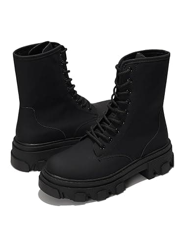 Women's Chunky Heel Combat Boots Platform Ankle Booties, Lace Up Fall Winter Streetwear Fashion Boots, Comfortable Block Heel (Chrisley) thumbnail 4