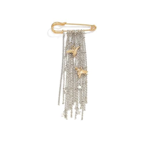 Hopodix Silver Tassel Chain Brooch Gold Safety Pin with Peace Dove Charm Brooch Vintage Lapel Pin Coat Suit Accessories Party Gift - Image 1